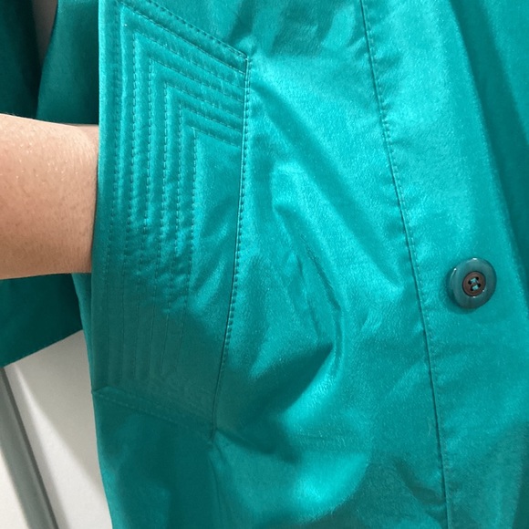 Vintage British Mist Trench Rain Coat Teal Green Long Jacket Size 3/4 petite EUC - Picture 4 of 16
